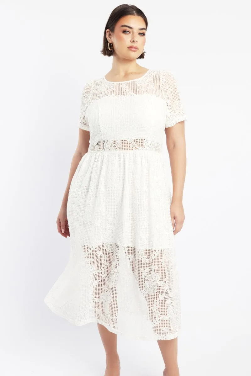 White Midi Dress Short Sleeve Feminine Vibe