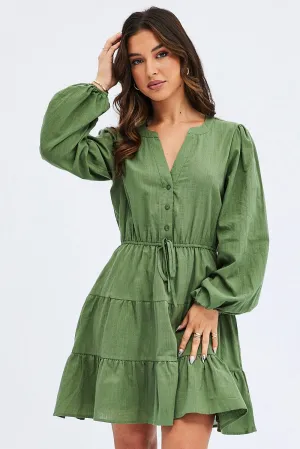 Craft Core NonChafe Green Shirt Dress Long Sleeve Tiered