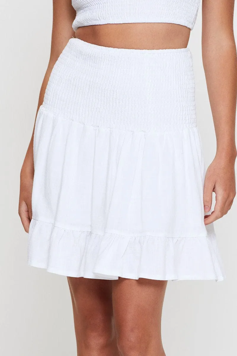 White Shirred Skater Mini Skirt Urban Fashion