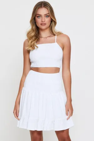 Urban Fashion White Shirred Skater Mini Skirt