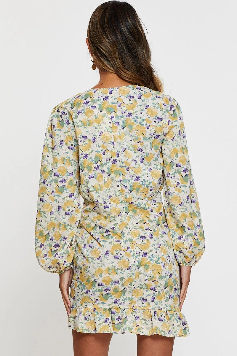Glow Mode Party Edge Print Mini Dress Long Sleeve Bodycon
