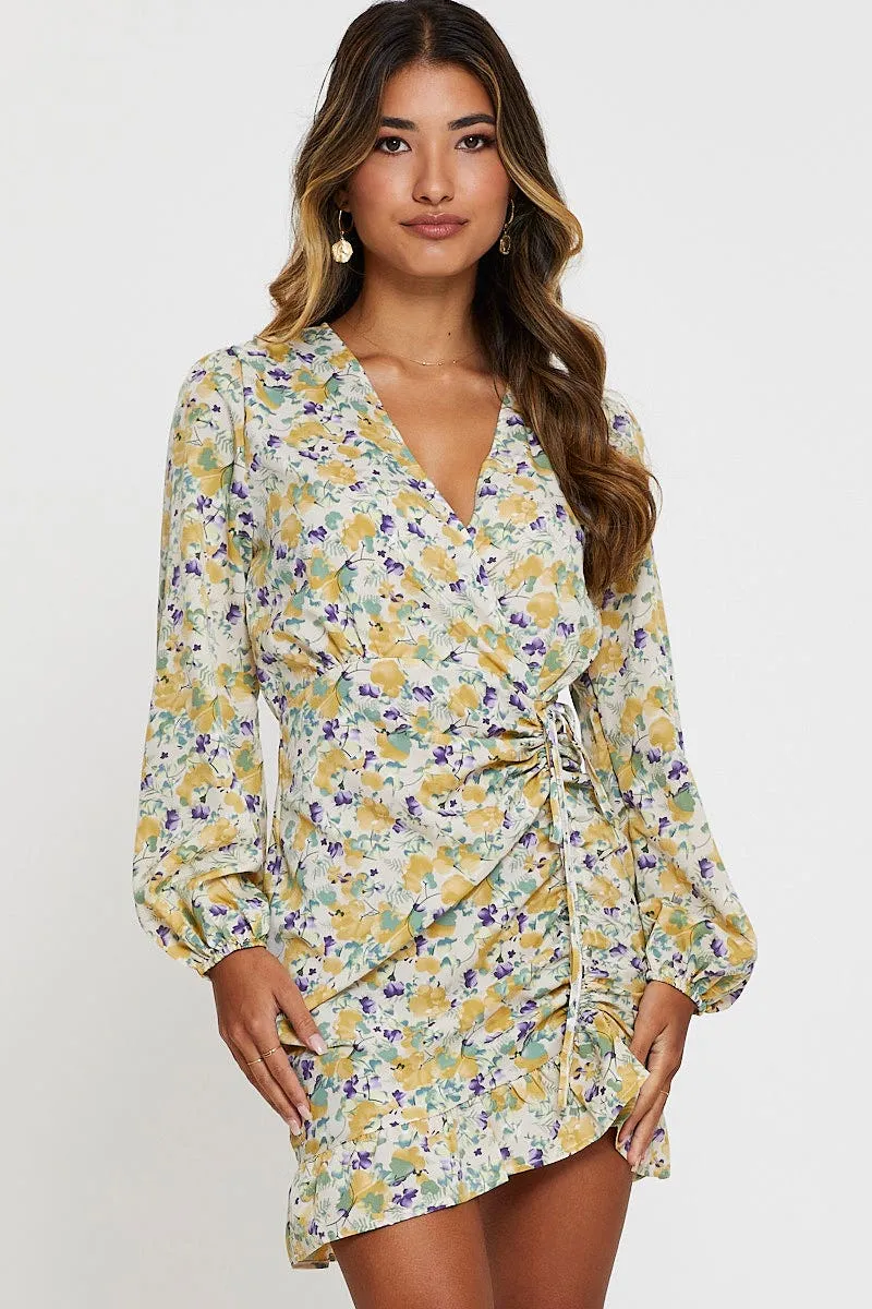 Print Mini Dress Long Sleeve Bodycon Light and comfy mini Playful Style