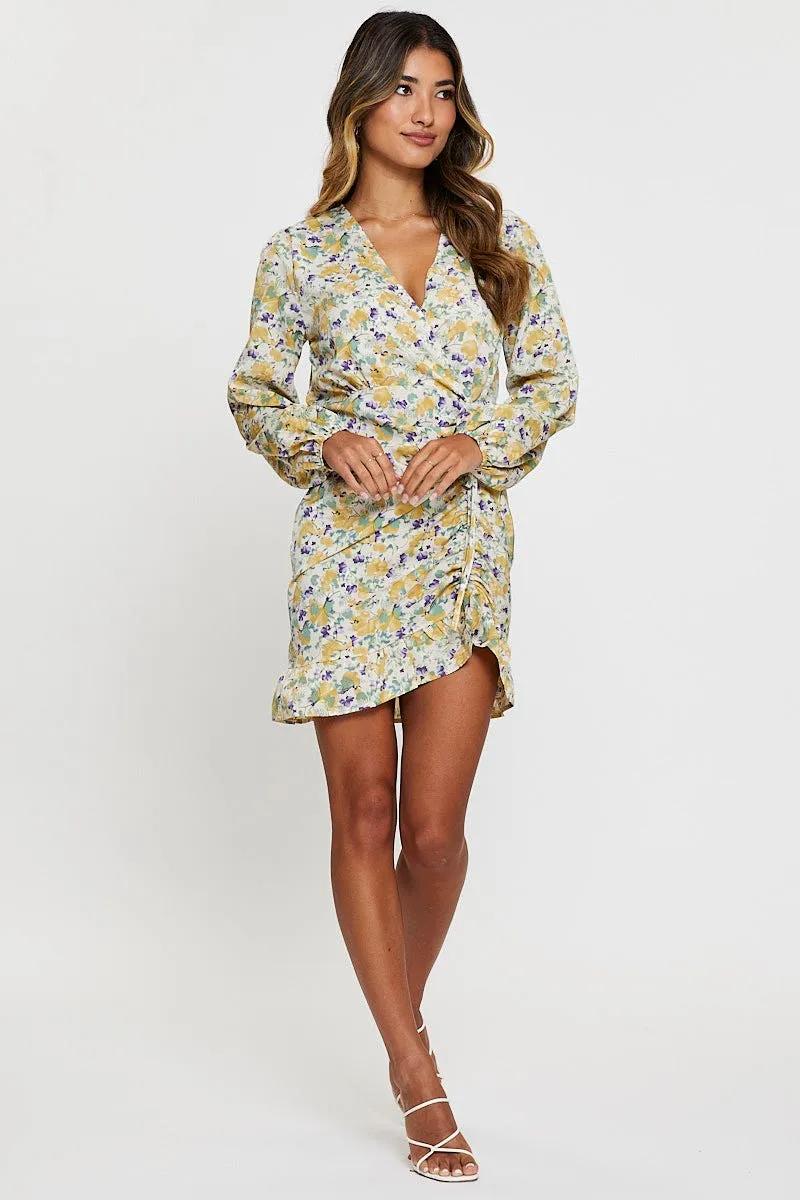Print Mini Dress Long Sleeve Bodycon Shine Light