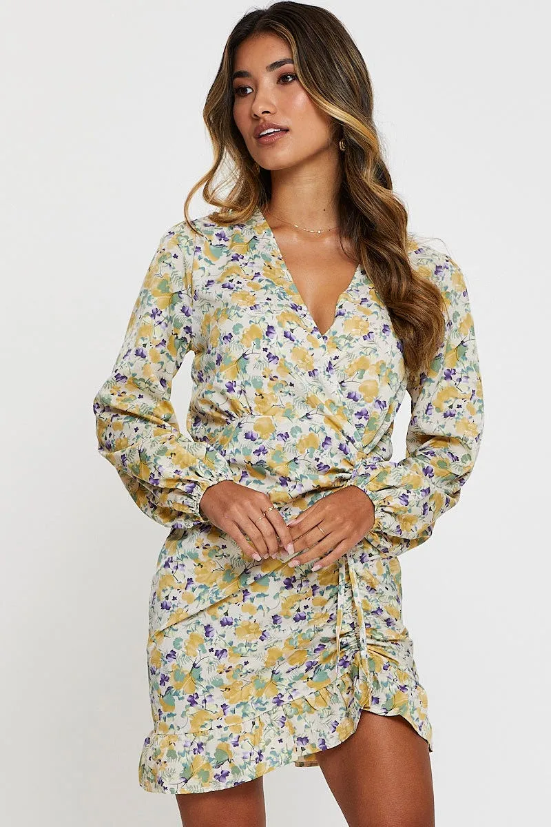 Print Mini Dress Long Sleeve Bodycon Party Proof
