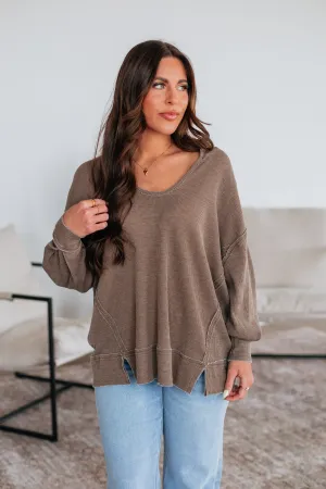Timeless Appeal Kathrin Waffle Knit Top - Mocha