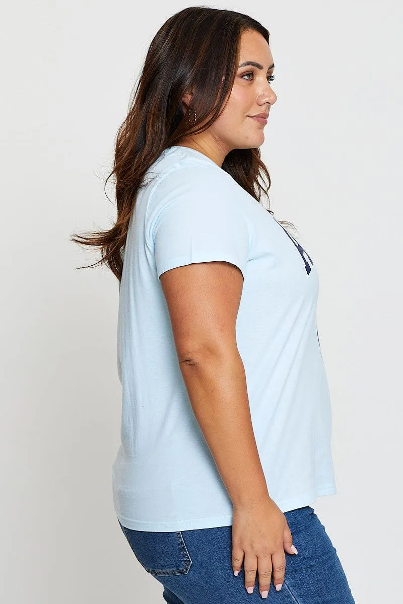 Sustainable Material Blend Blue Graphic T-shirt Aspen Crew Neck Short Sleeve