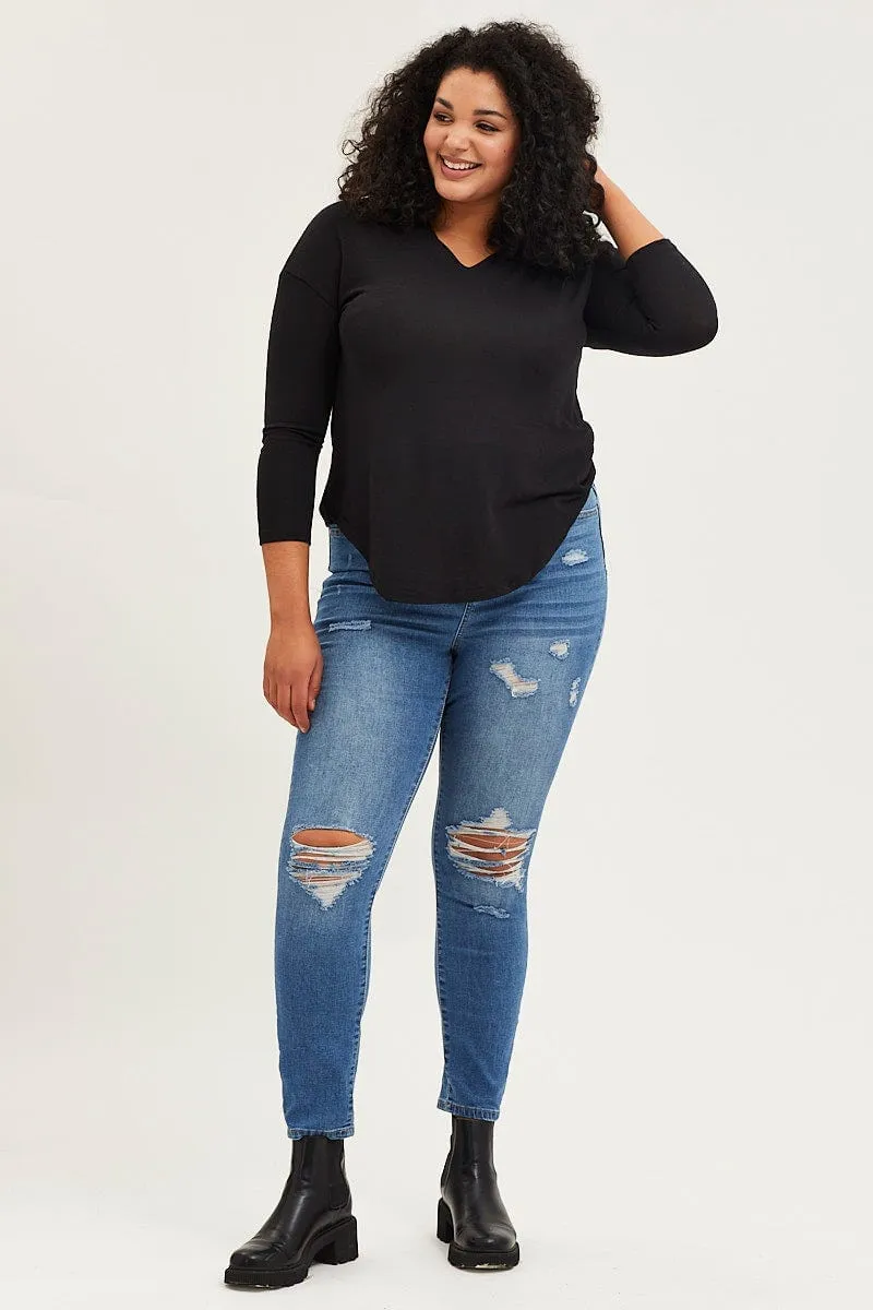 Black Long Sleeve Curve Hem Hoodie Top good for holidays