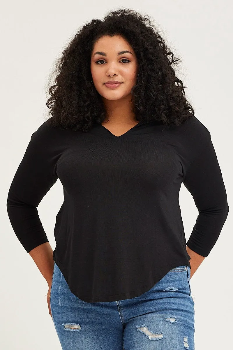Black Long Sleeve Curve Hem Hoodie Top Soft Texture product camouflage stealth