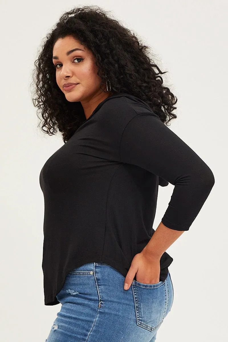 Black Long Sleeve Curve Hem Hoodie Top product graffiti urbanity Modern Bold