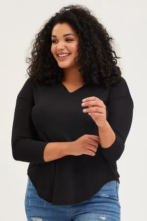 Cozy Layer Cozy All Day Black Long Sleeve Curve Hem Hoodie Top