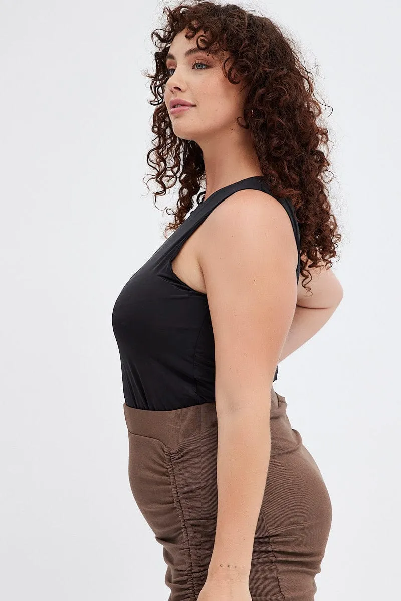 Pearl Tone Music Mood Black Sleeveless Bodysuit Cutout Shoulder Jersey