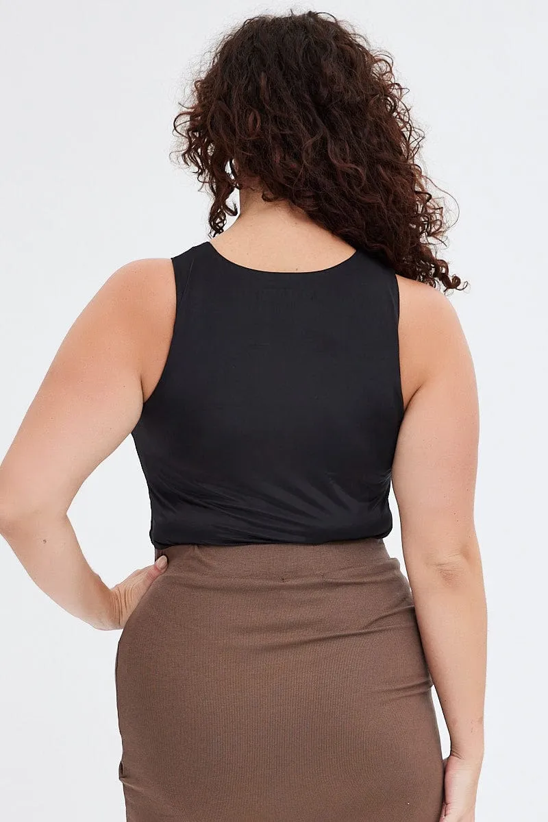 Happy Core Black Sleeveless Bodysuit Cutout Shoulder Jersey