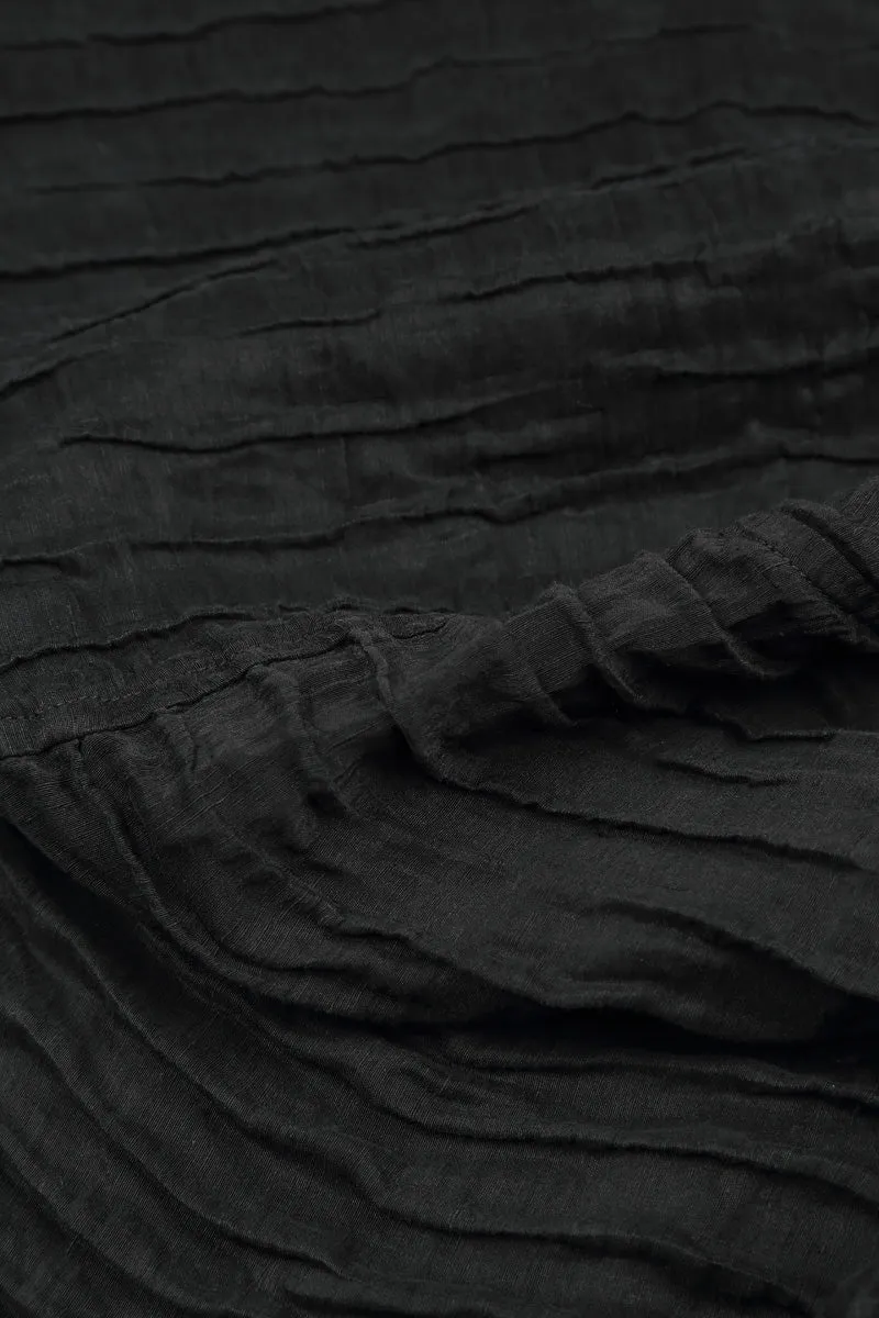 Next Core Flared Crinkled Black Silk Linen Dress