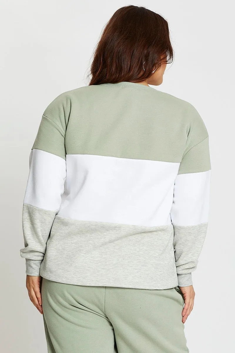 Multi Colour Long Sleeve Spliced Fleece Sweater Petite Cut product marketing