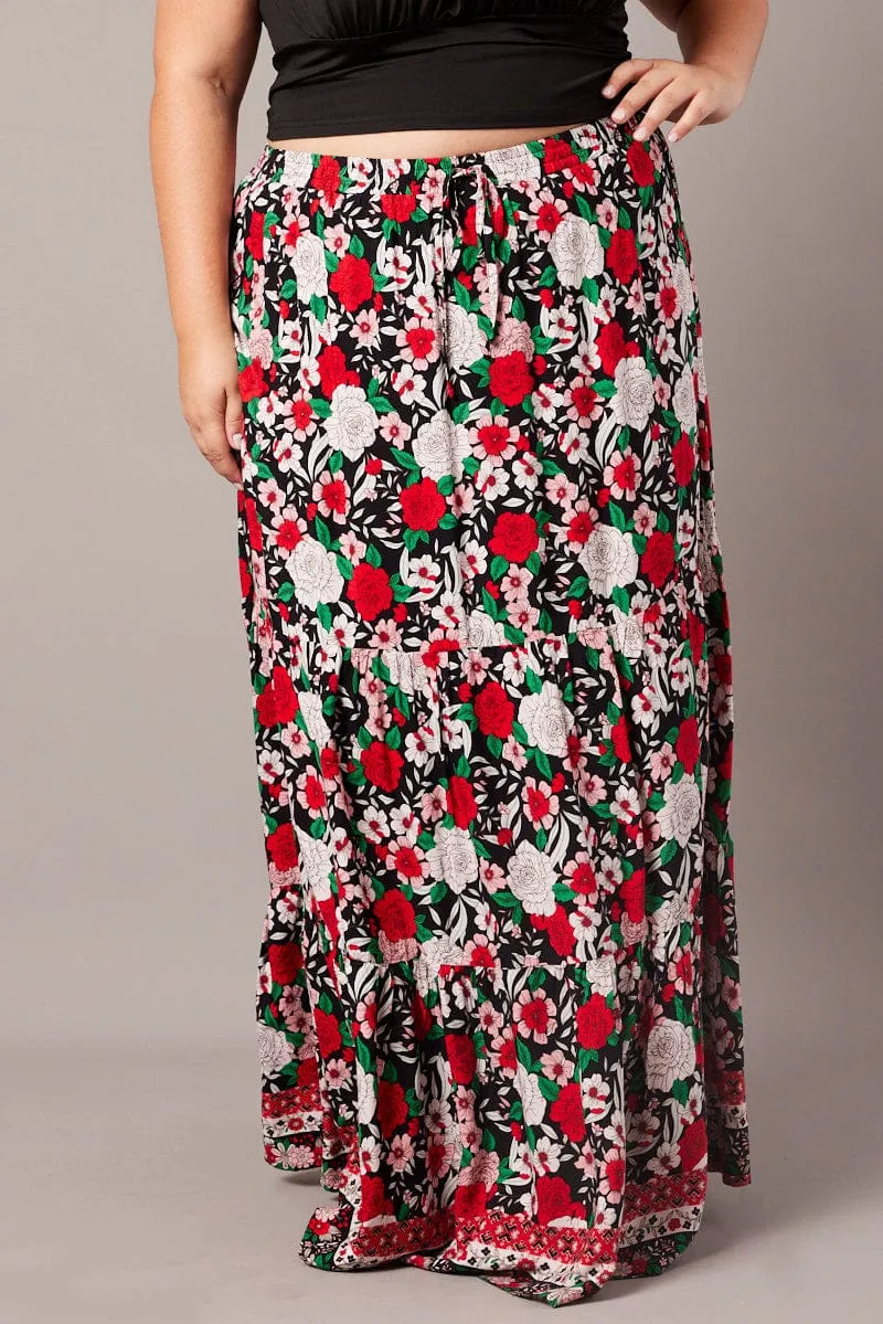 Chill Wear Laser cut Black Boho Maxi Skirt High Waist Tiered