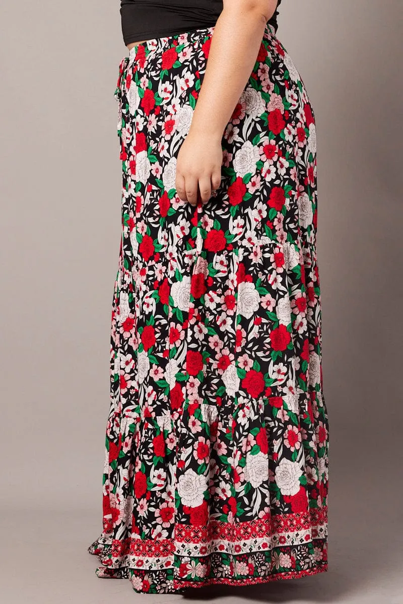 Black Boho Maxi Skirt High Waist Tiered Edgy Look