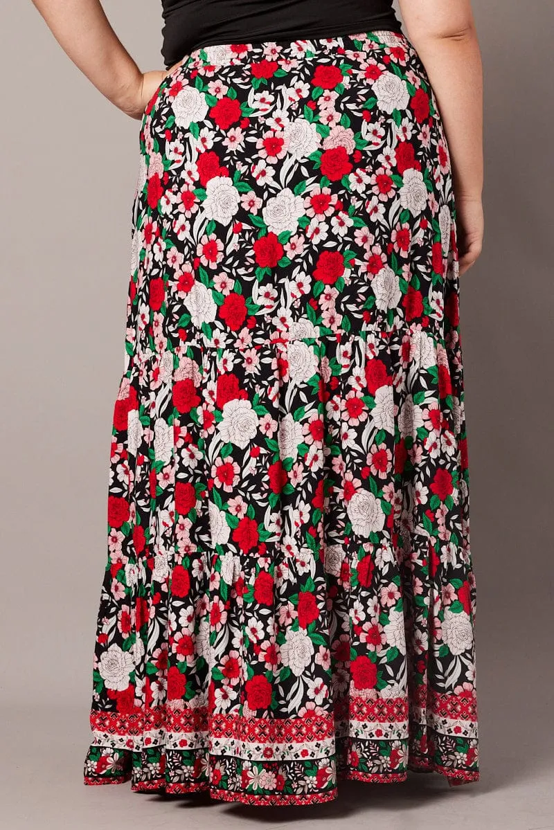 Black Boho Maxi Skirt High Waist Tiered Vibrant color Modern Outfit