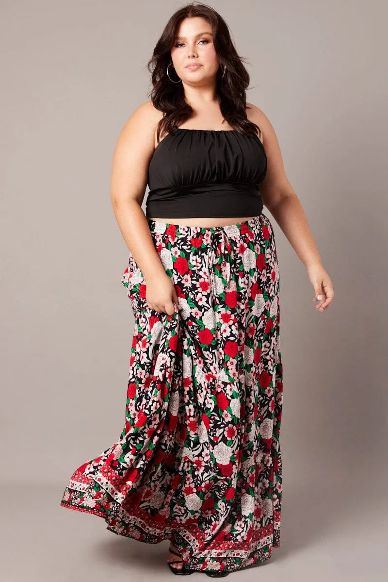 Black Boho Maxi Skirt High Waist Tiered Reimagined Classic