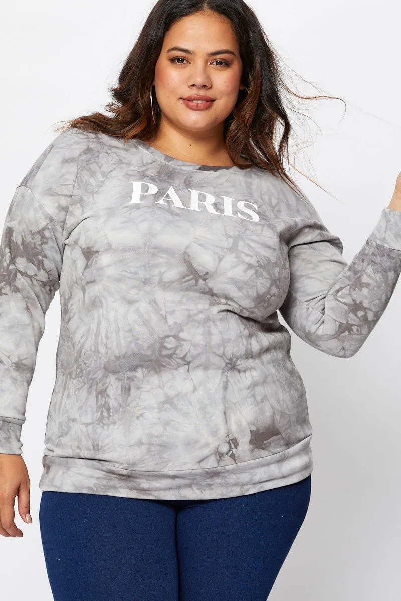 Multi Colour Fleece Sweatshirt Paris Slogan Long Sleeve Polyester Material Daily Wear