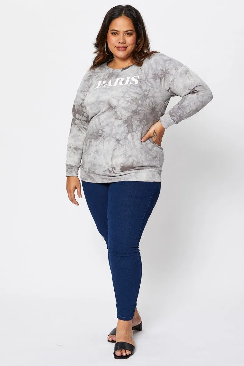 Multi Colour Fleece Sweatshirt Paris Slogan Long Sleeve Fashionable Look Moisture wicking