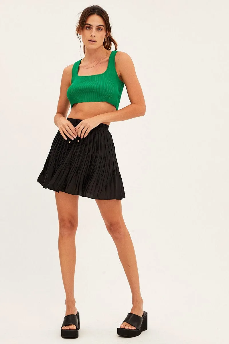 Black Pleated Skirt Mini Satin City Style