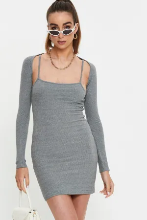 Grey Ribbed Shrug & Mini Dress Co-Ord Glow Edge Casual day dress