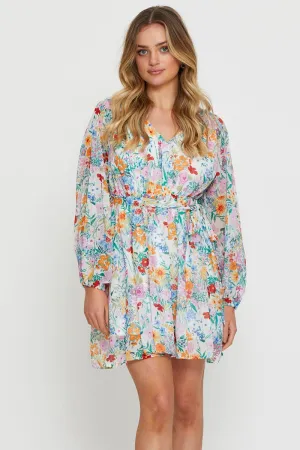 Print Mini Dress Long Sleeve No Ride Up