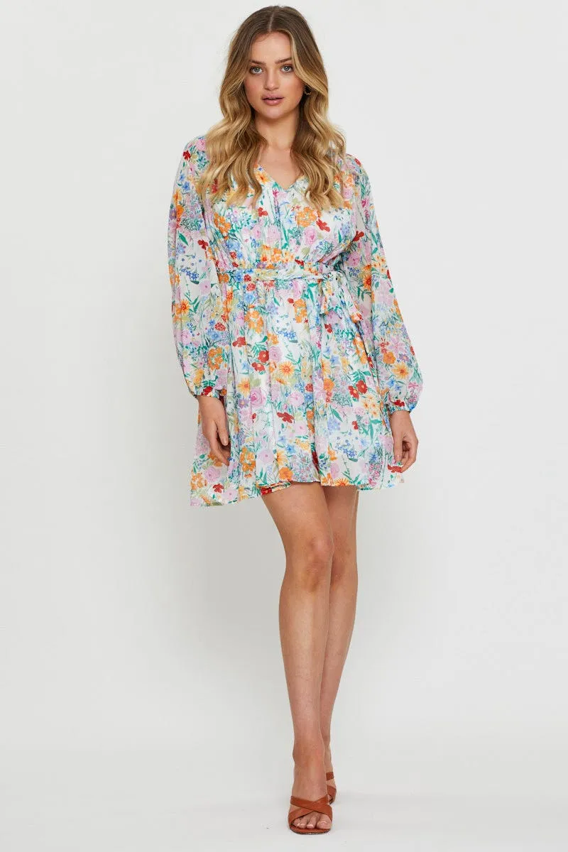 Print Mini Dress Long Sleeve Soft fabric mini Floral Vibe