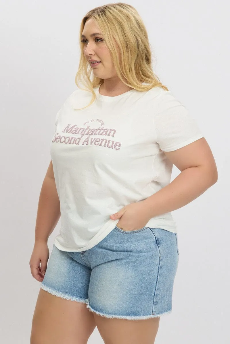 White Graphic T Shirt Short Sleeve Crew Summer Ready Trendy Look
