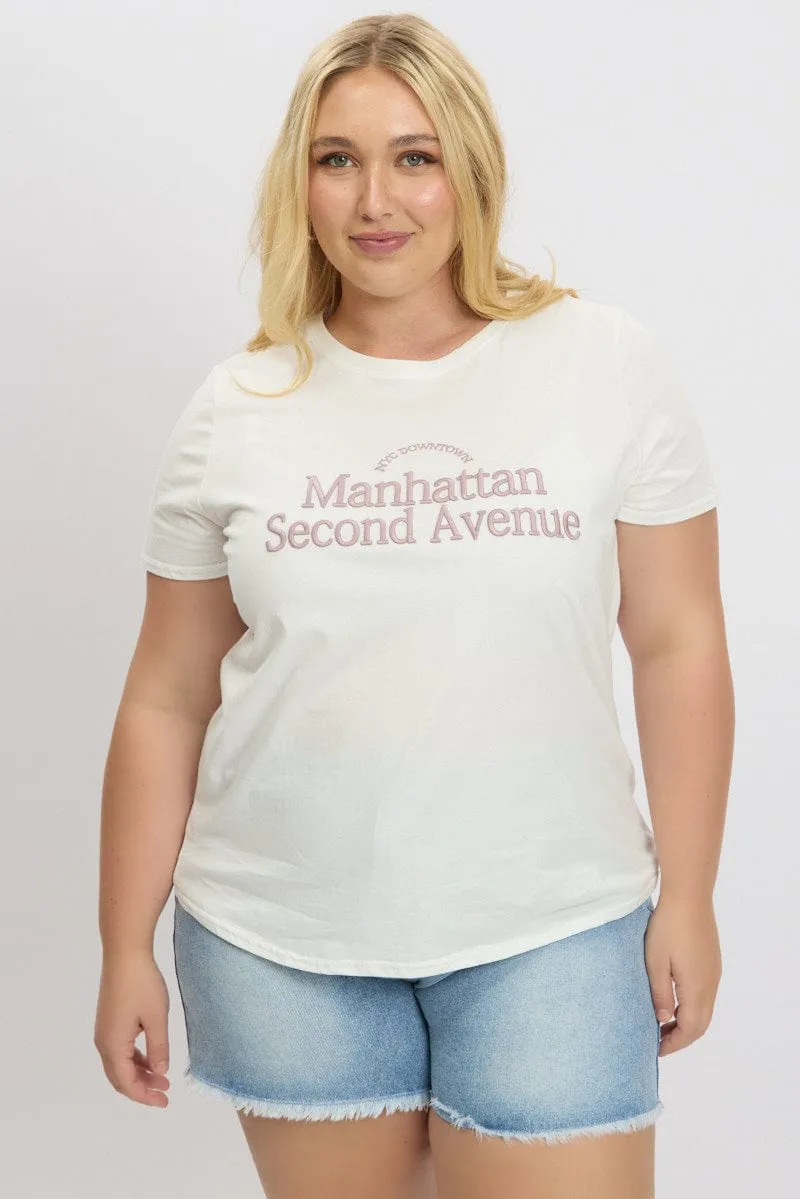 Minimal Outfit White Graphic T Shirt Short Sleeve Crew