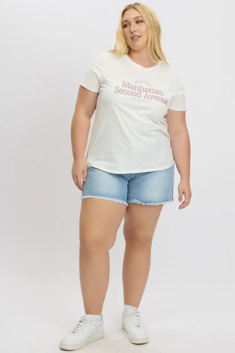 Seamless Edging Street Comfort White Graphic T Shirt Short Sleeve Crew