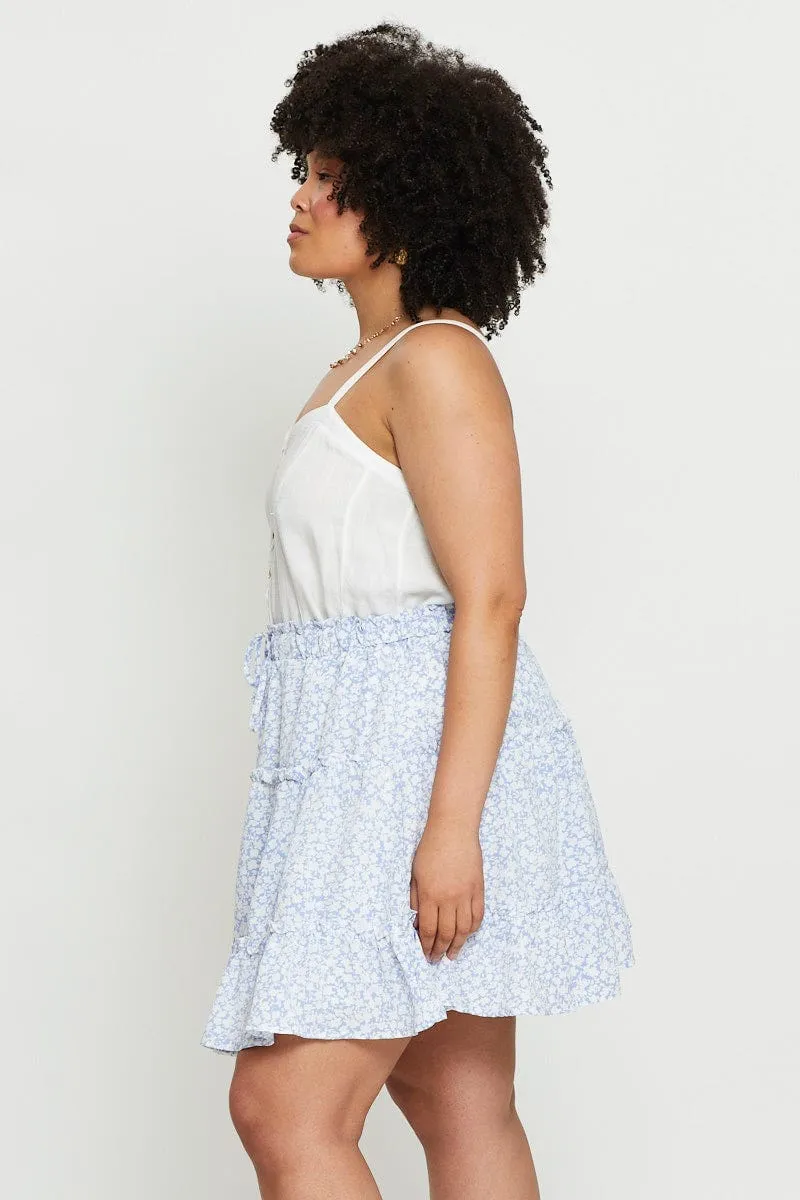 Teen Fashion Floral Print Mini Skater Skirt Elastic Waist