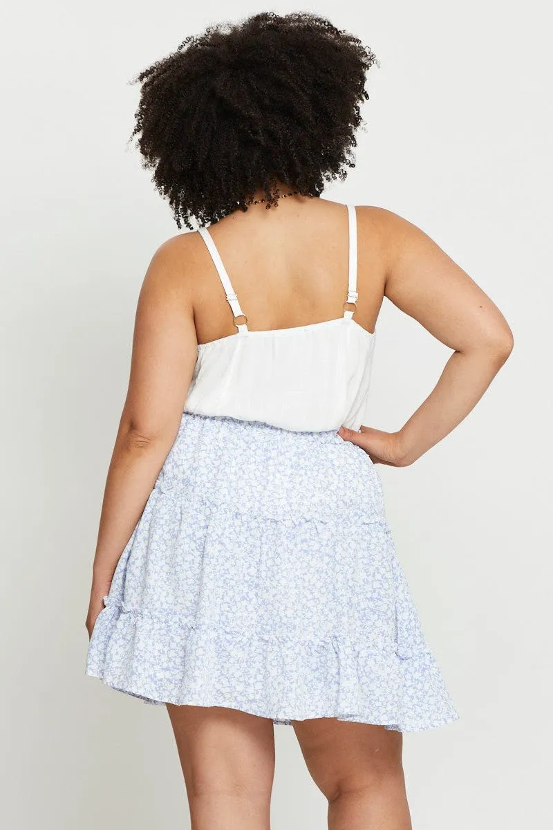 Classic Elegance Formal Event Floral Print Mini Skater Skirt Elastic Waist