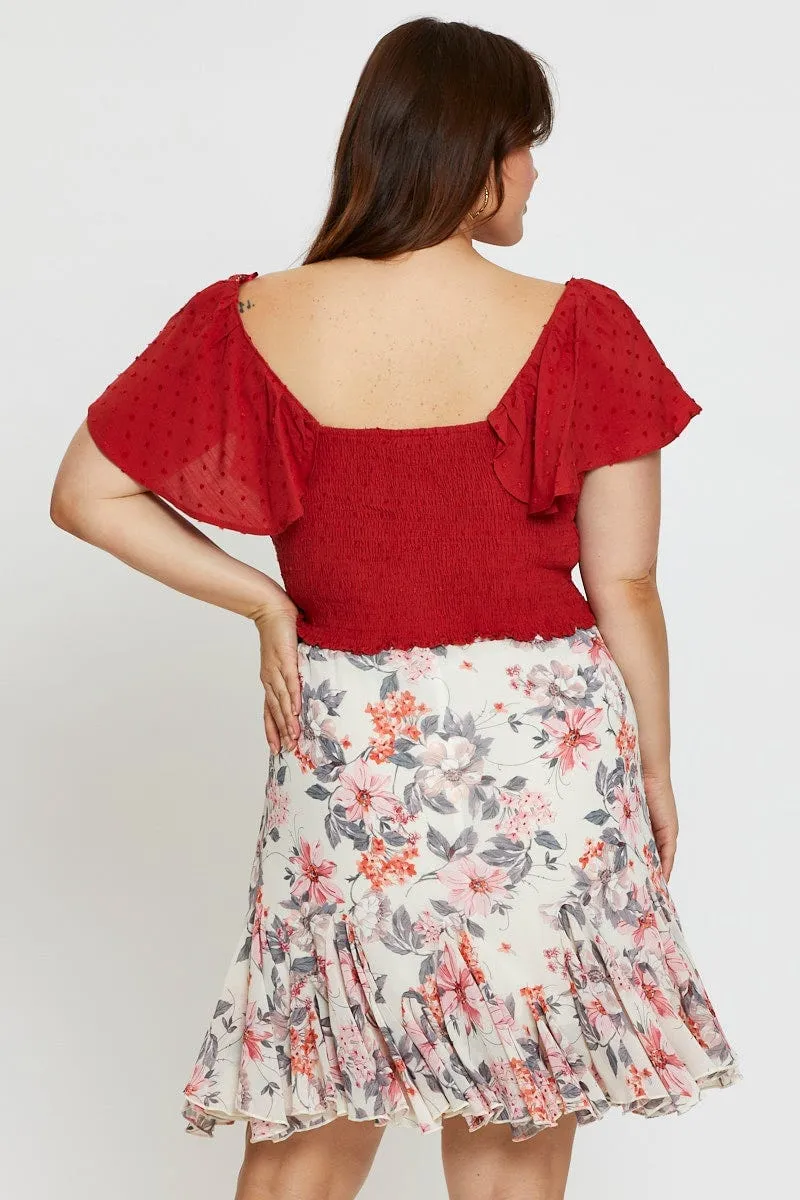Floral Print Mini Wrap Skirt Ruffle Hem Mix Culture