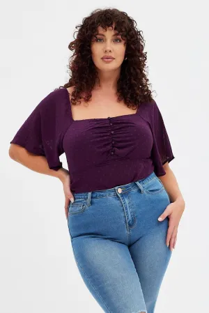 AntimicrobialCoating Night Out Purple Ruched Bodysuit Short Sleeve