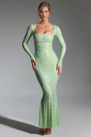 Embellished Fishtail Maxi Dress in Pistachio Formal outdoor event dress Beach Edge