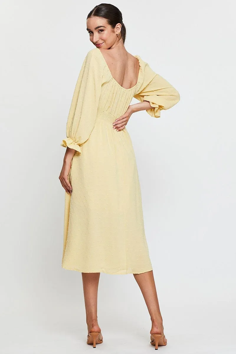 Hemp Glow Yellow Maxi Dress Long Sleeve V Neck