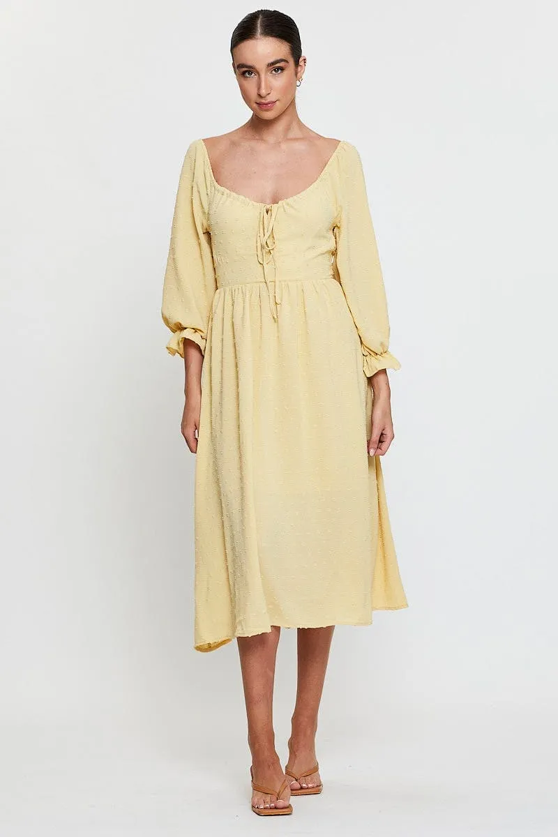 Wave Crest Casual yet elegant outfit Yellow Maxi Dress Long Sleeve V Neck
