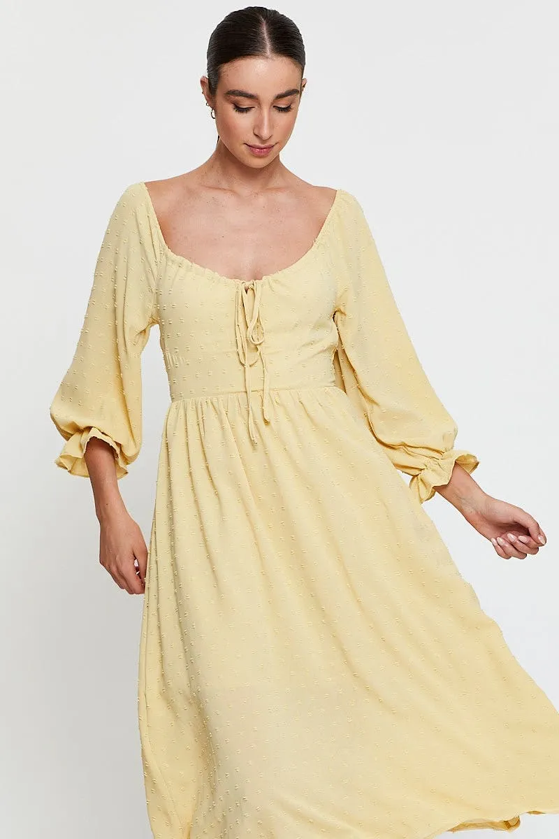 Yellow Maxi Dress Long Sleeve V Neck Jade Glow Evening Gold