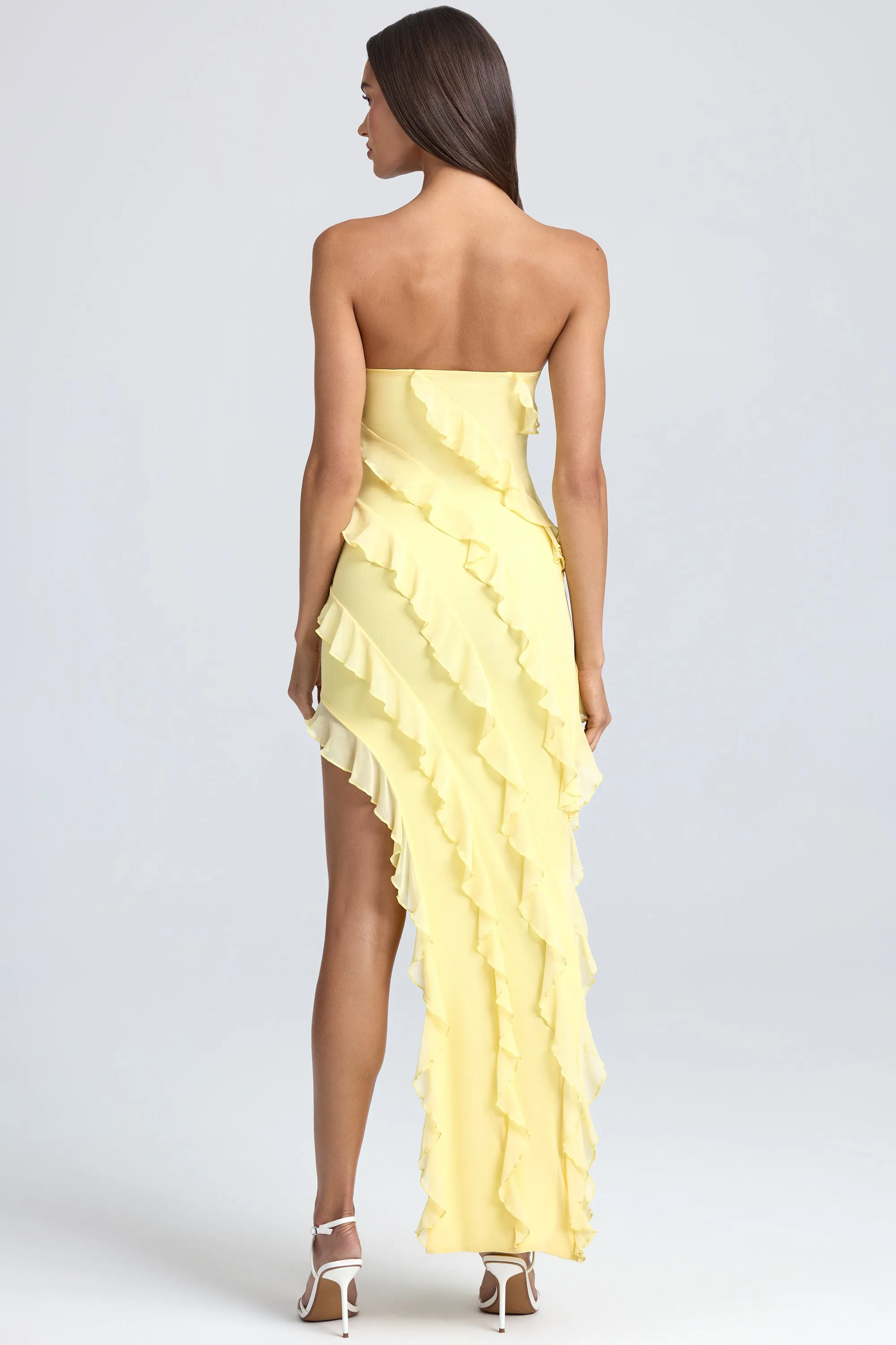 Bandeau Ruffle-Trim Maxi Dress in Lemon Sherbet Travel Easy