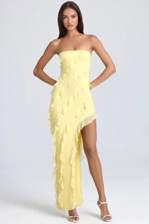 Bandeau Ruffle-Trim Maxi Dress in Lemon Sherbet Star Trail Vibrant floral maxi