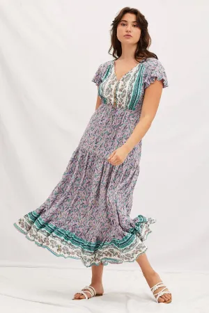 Classic Grace Day-to-evening wear Boho Print V-Neck Short Sleeve Maxi Dress