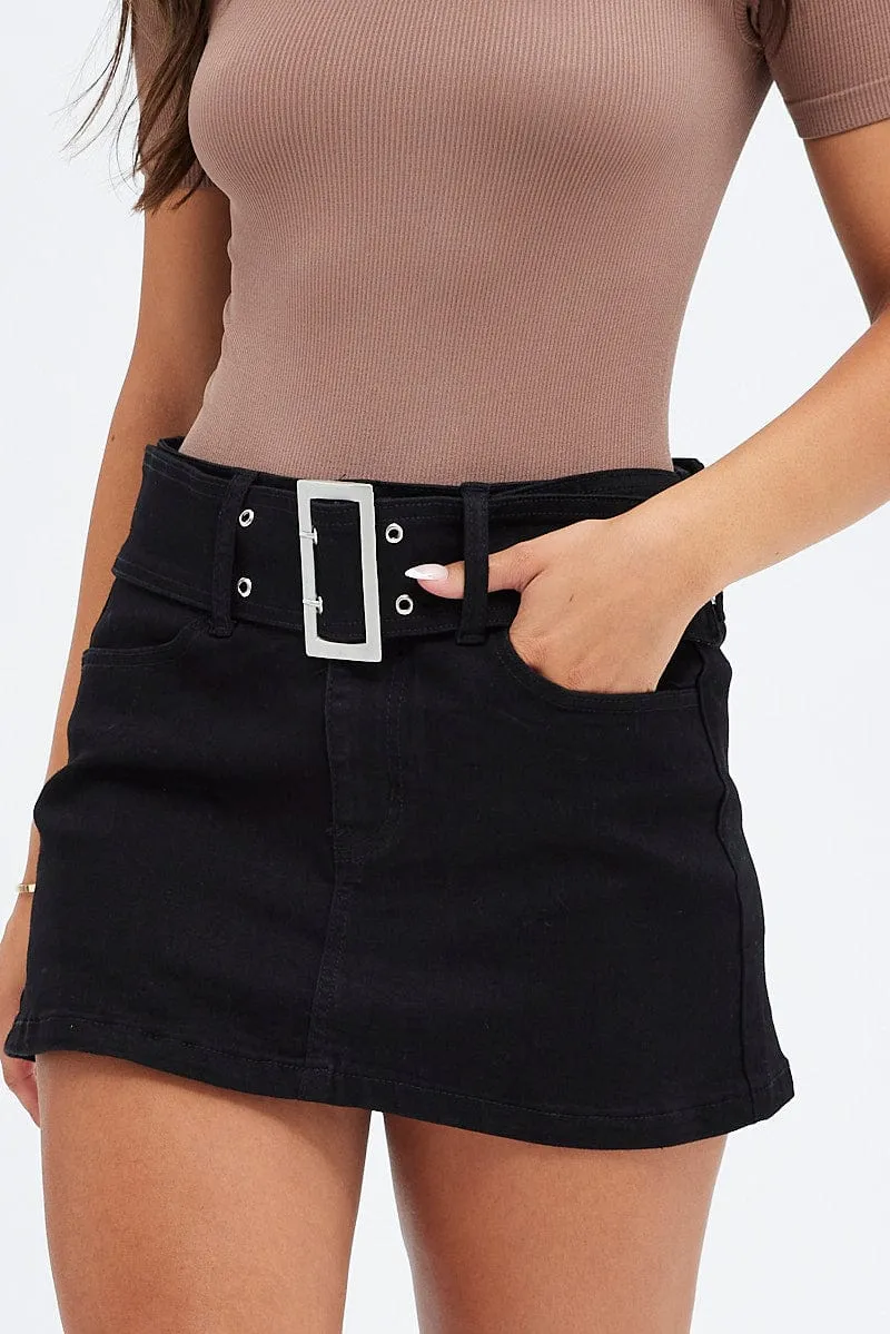 Black Mini Skirt Belted Low Rise Summer Outfit