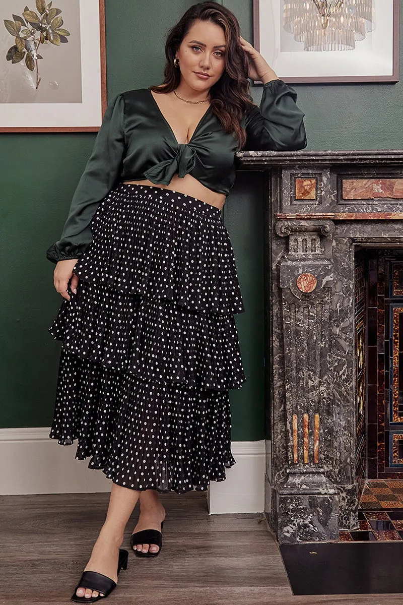 Print Mix Brown High Waist Frill Tiered Midi Skirt