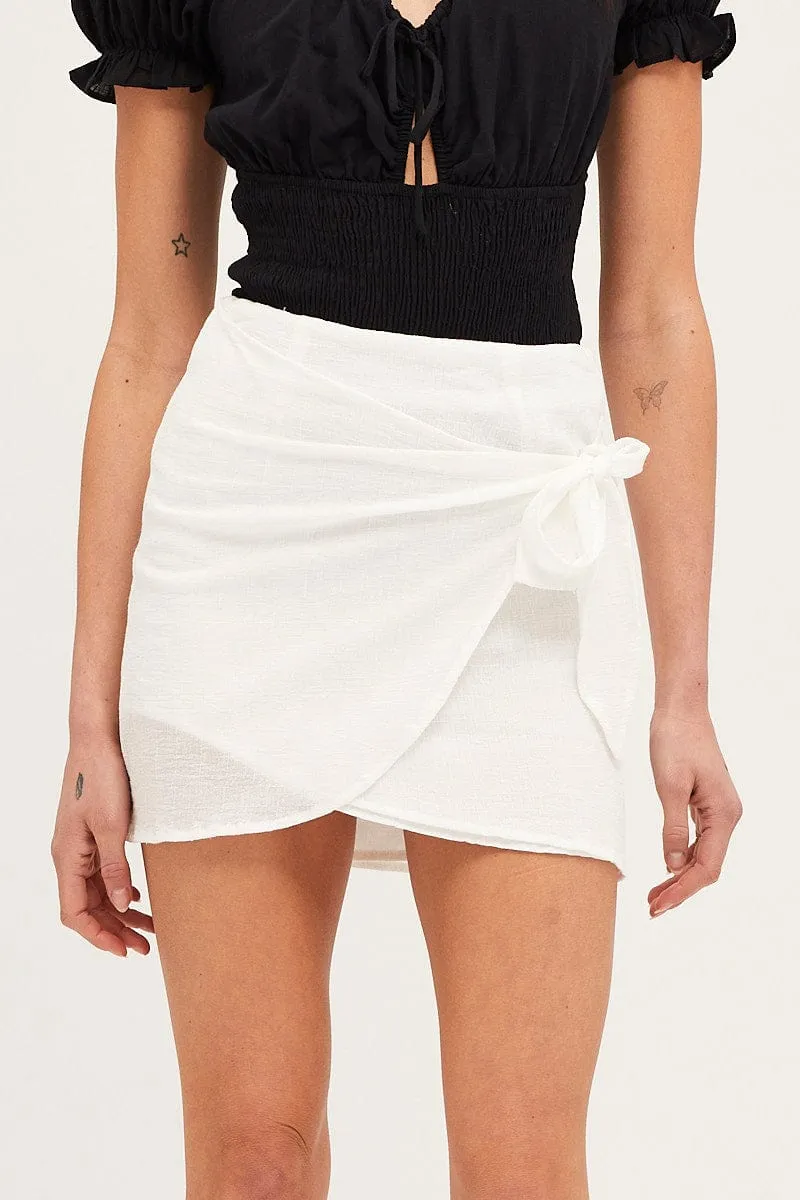 Chic Attire White Front Tie Wrap Mini Skirt