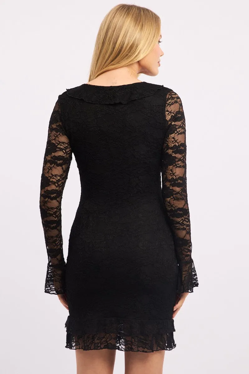 Multi Way Tying Option Heat Proof Black Bodycon Dress Mini Lace
