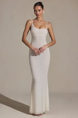Italian Ease Golden Wave Embellished Backless Maxi Dress in White