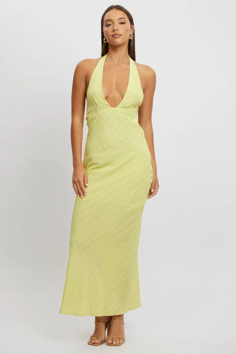 Green Halter Neck Maxi Dress Rain Safe Day Warm