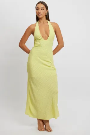Weave Art Village Path Green Halter Neck Maxi Dress