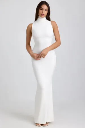 Ribbed Modal Turtleneck Maxi Dress in White Cool Air